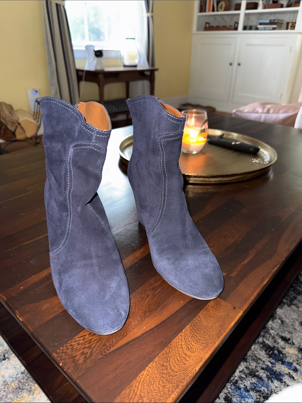 Nine West Navy Suede Ankle Boots with Mid Heel